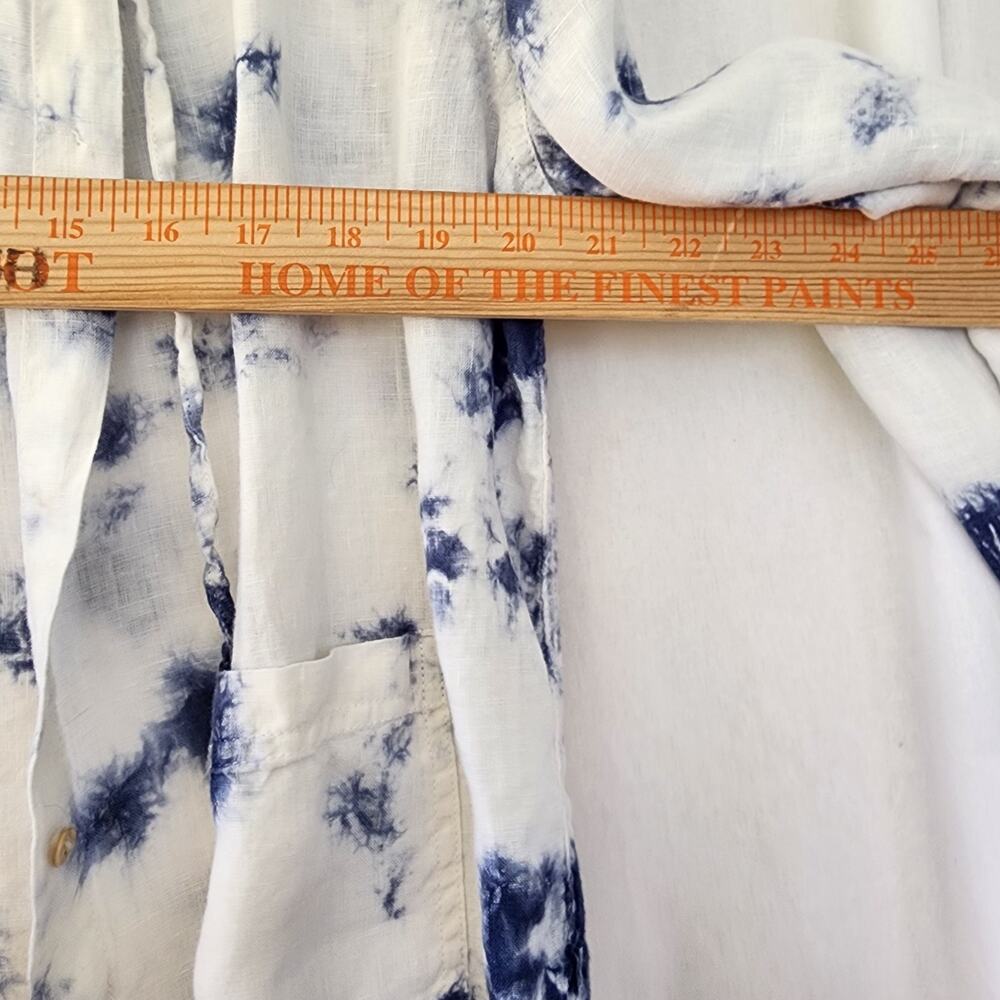 Rachel Zoe 100% linen blue white tie dye hoodie shacket S coastalgrandma Resort - Picture 8 of 11